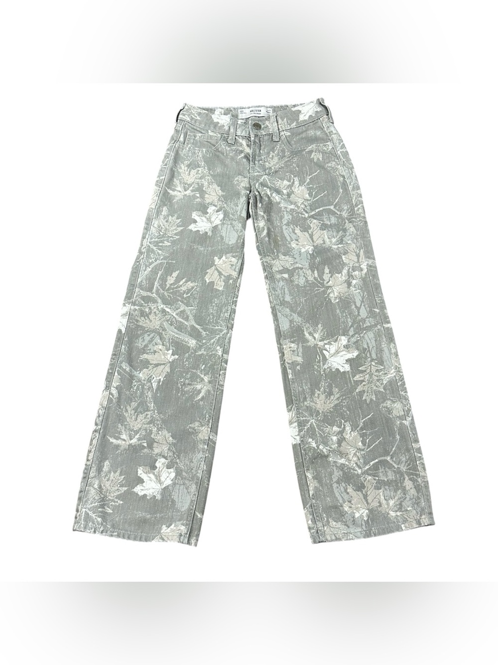 Hollister Low Rise Baggy Jeans Womens 000R Gray Camo Woodland Print Wide Leg